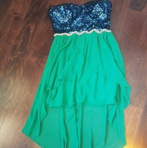 High-low blue and teal homecoming dress